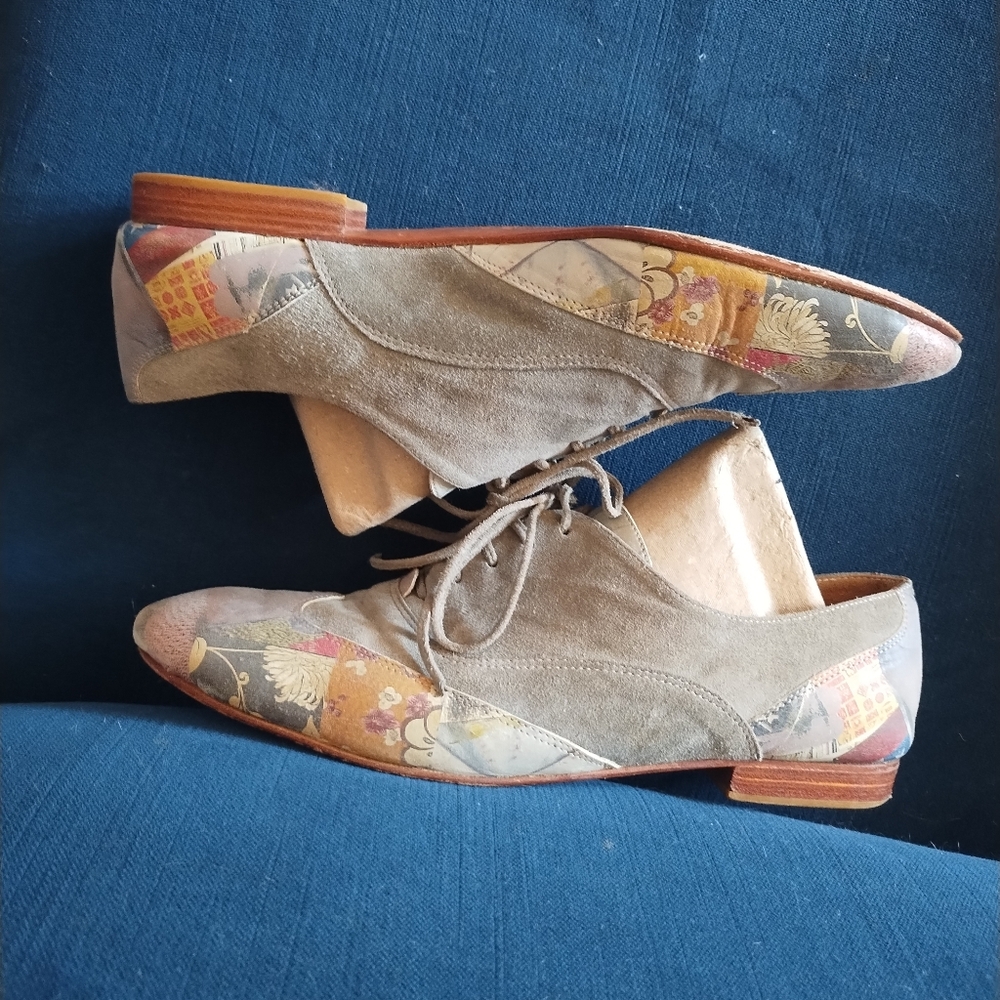 Catherine Parra Leather + Suede And Patchwork Floral Flat Shoes 38 - Picture 5 of 9